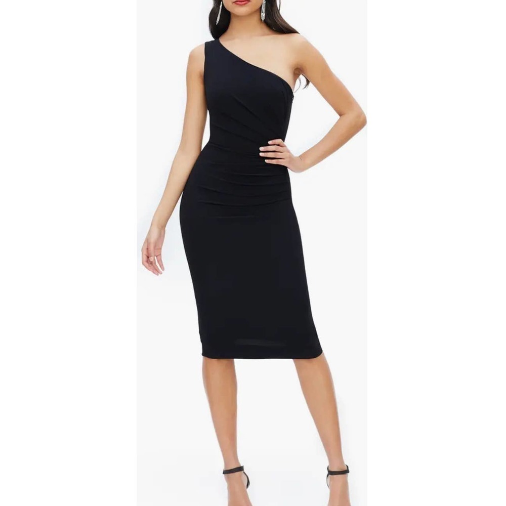 Dress the Population Women’s Martine Stretch Crepe Ruched One-Shoulder Dress XL